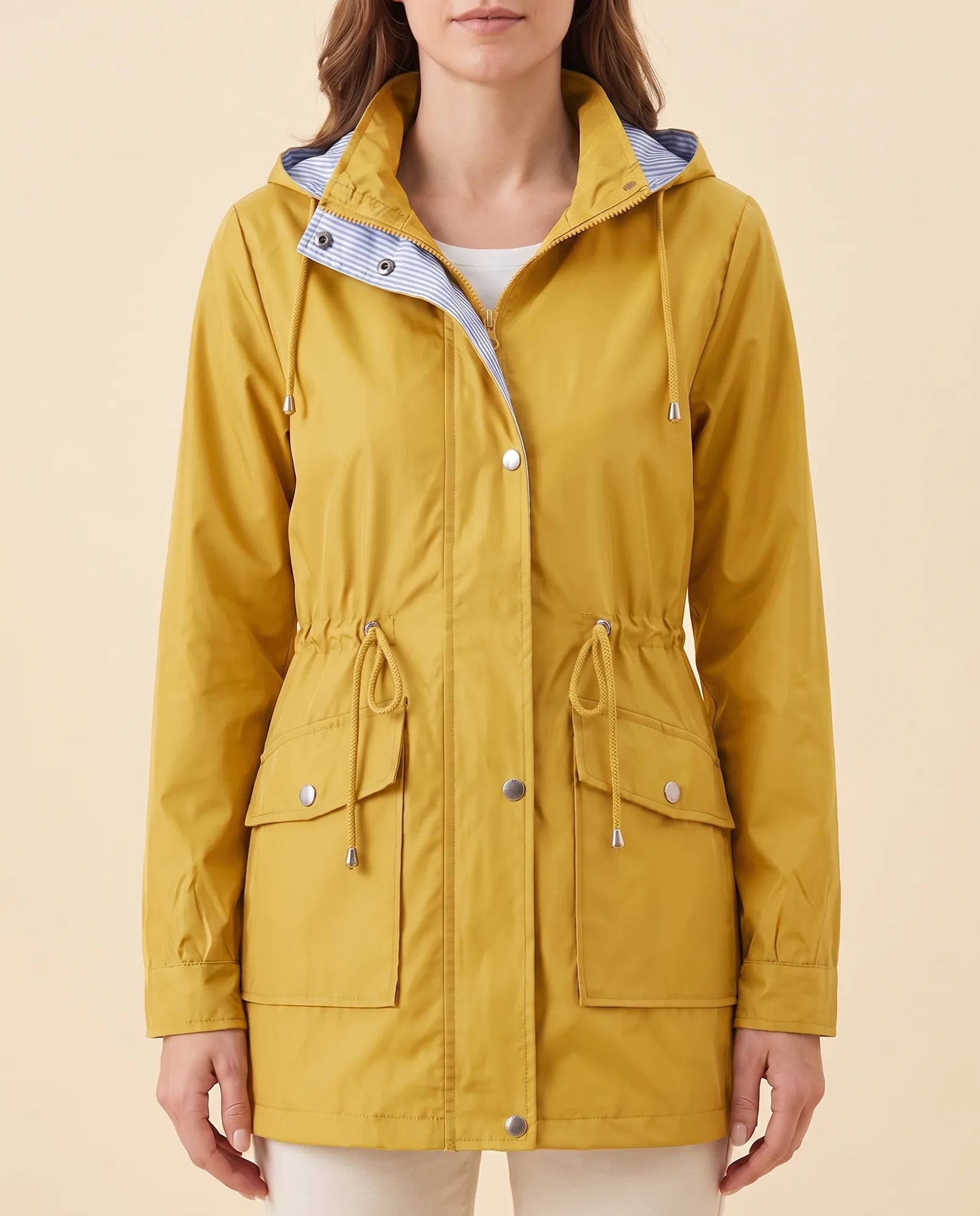 Women's Long Water-Repellent Hooded Trench Coat | Mira in Gray - Juana Fashion
