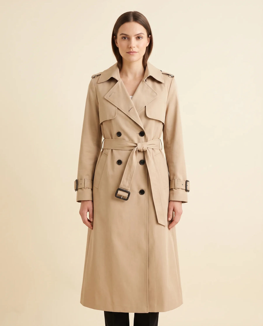 Women's Long Belted Double-Breasted Trench Coat | Nell in Beige - Juana Fashion