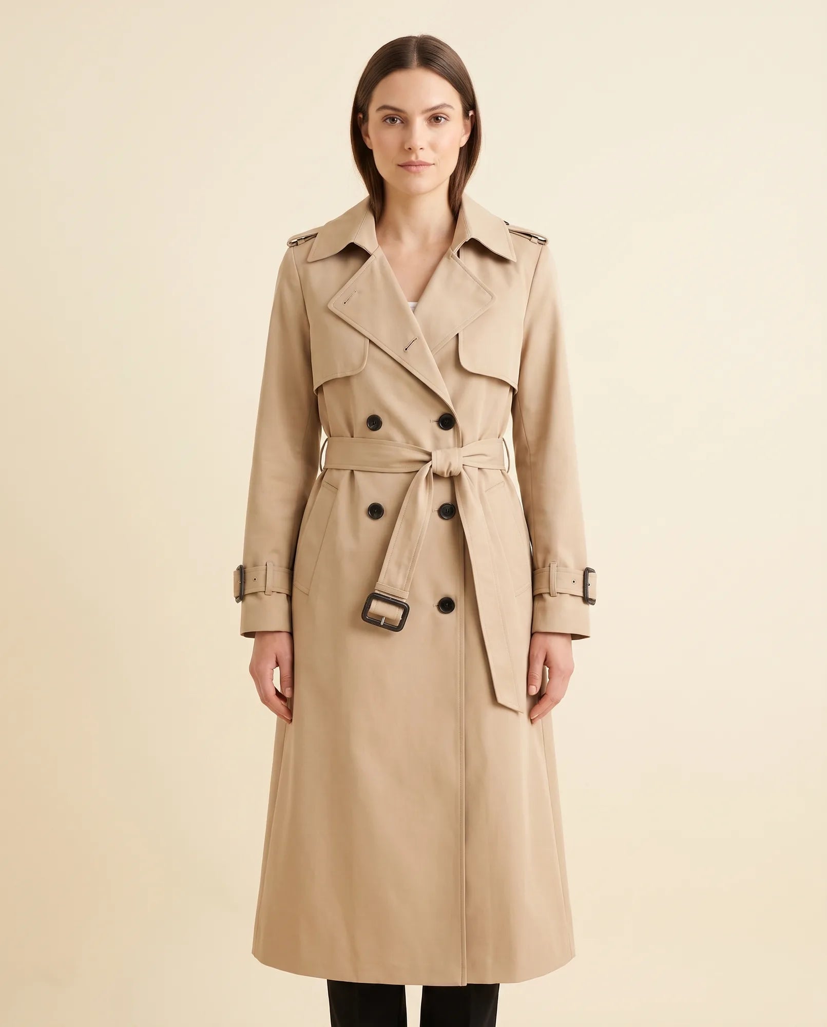 Women's Long Belted Double-Breasted Trench Coat | Nell in Beige - Juana Fashion