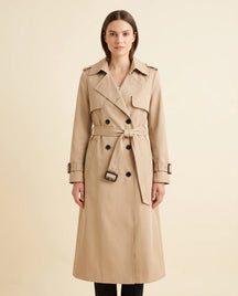 Women's Long Belted Double-Breasted Trench Coat | Nell in Beige - Juana Fashion