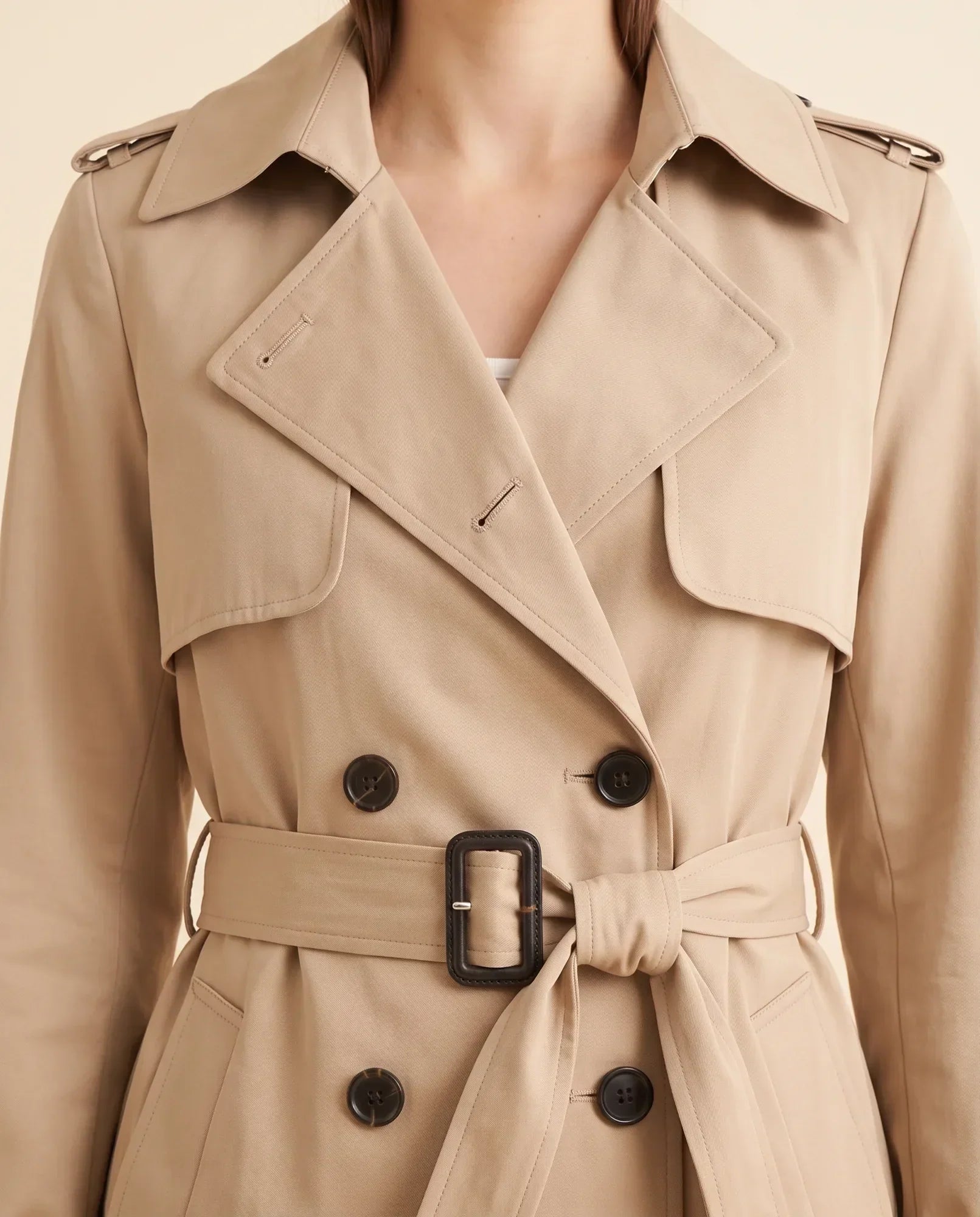 Women's Long Belted Double-Breasted Trench Coat | Nell in Black - Juana Fashion
