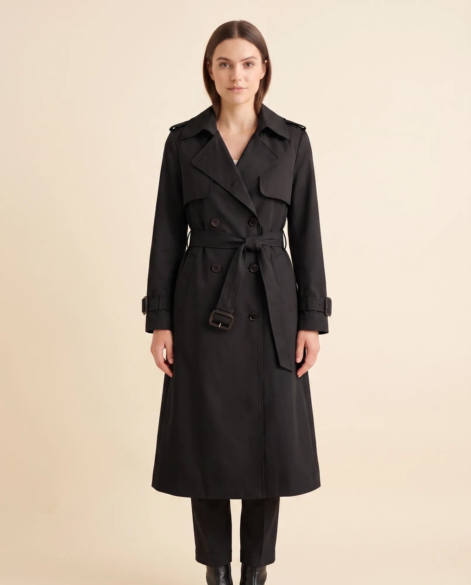 Women's Long Belted Double-Breasted Trench Coat | Nell in Beige - Juana Fashion