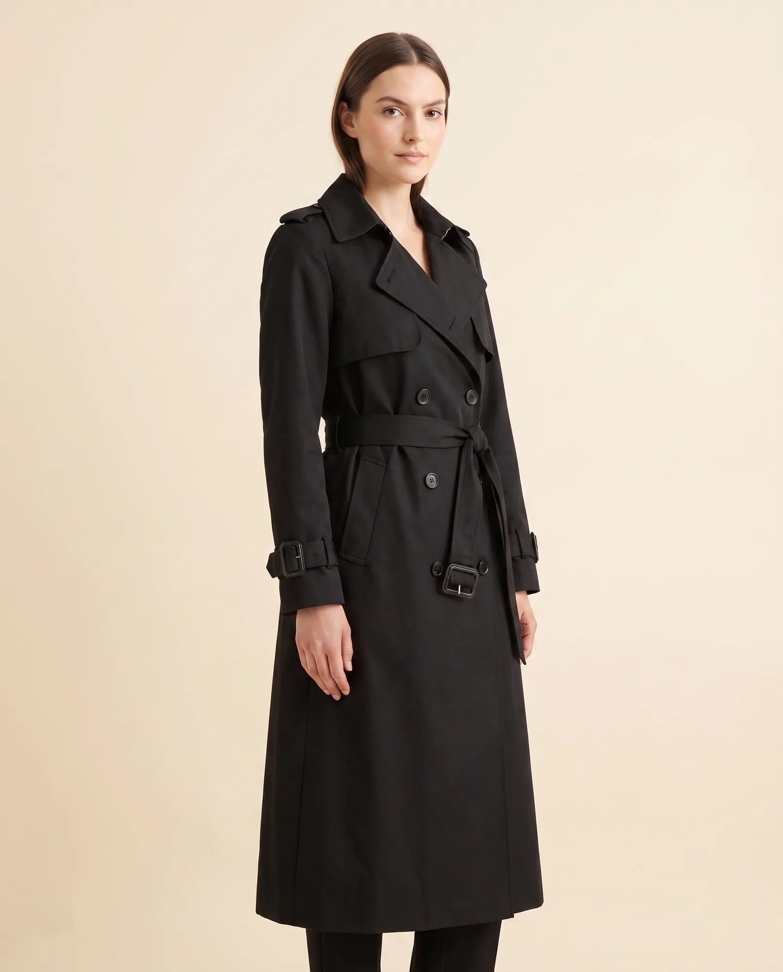 Women's Long Belted Double-Breasted Trench Coat | Nell in Black - Juana Fashion