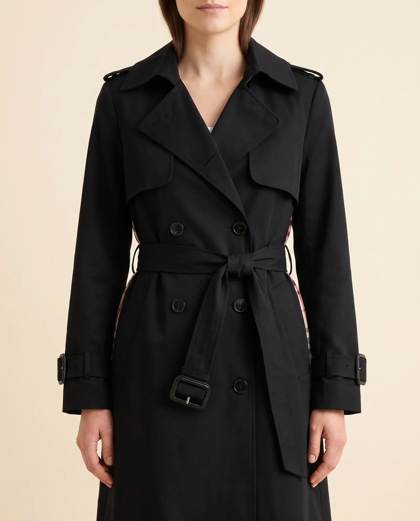 Women's Long Belted Double-Breasted Trench Coat | Nell in Black - Juana Fashion