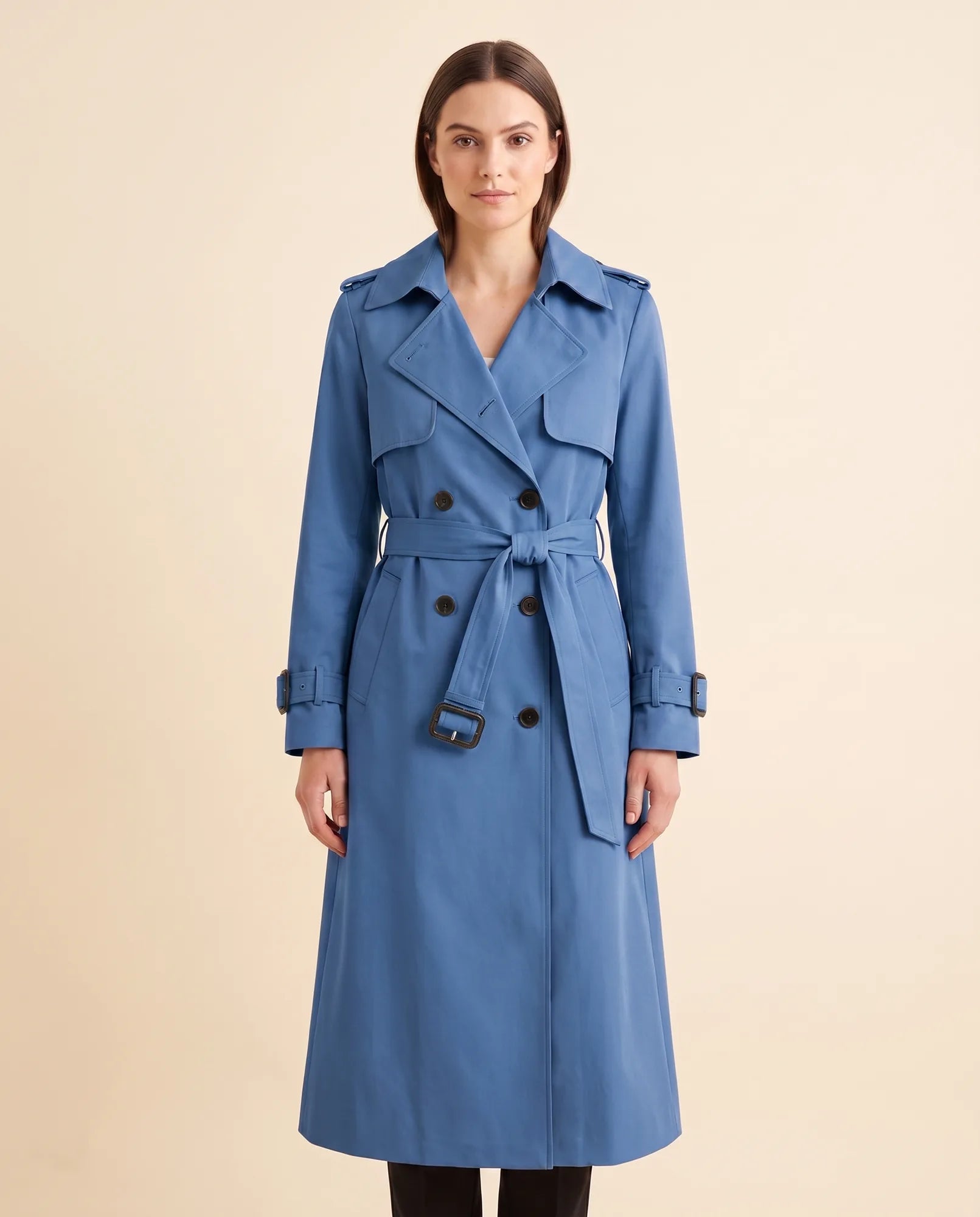 Women's Long Belted Double-Breasted Trench Coat | Nell in Beige - Juana Fashion