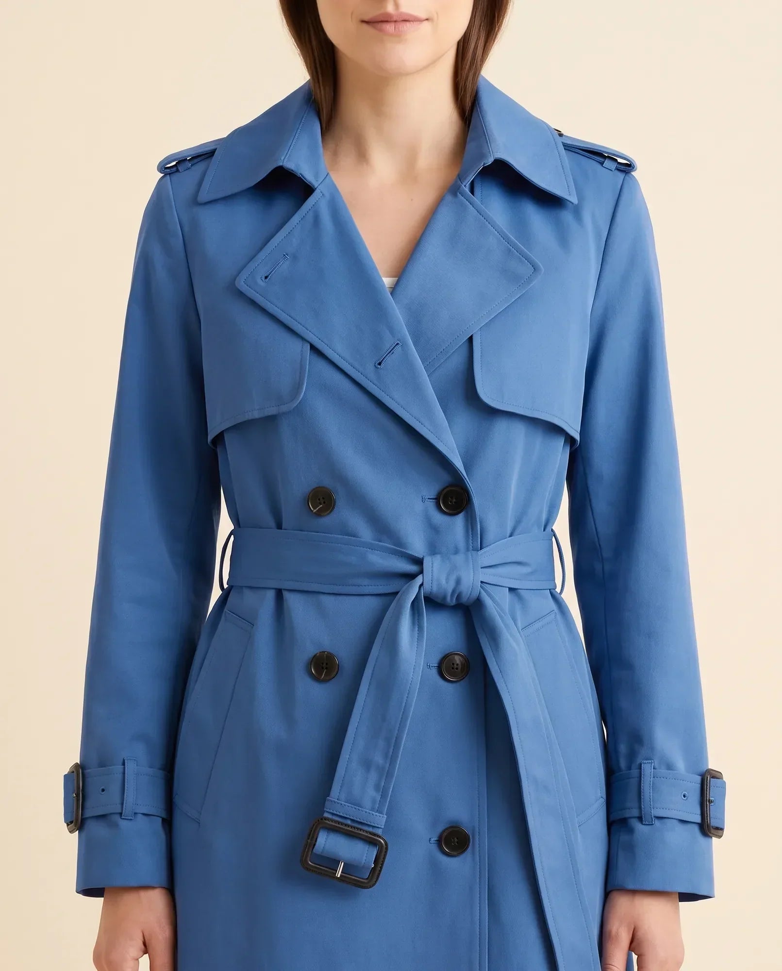 Women's Long Belted Double-Breasted Trench Coat | Nell in Black - Juana Fashion