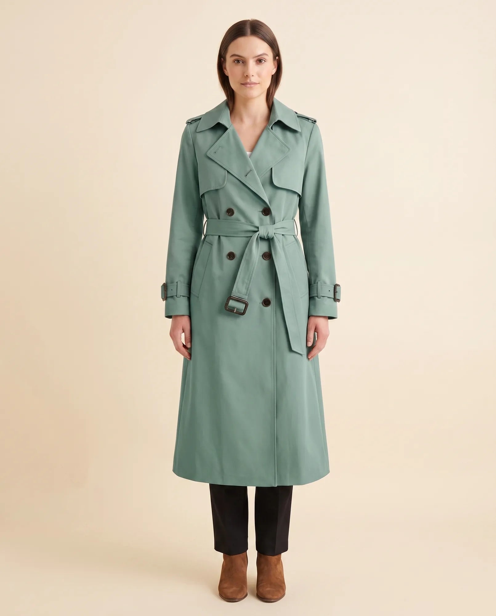 Women's Long Belted Double-Breasted Trench Coat | Nell in Beige - Juana Fashion