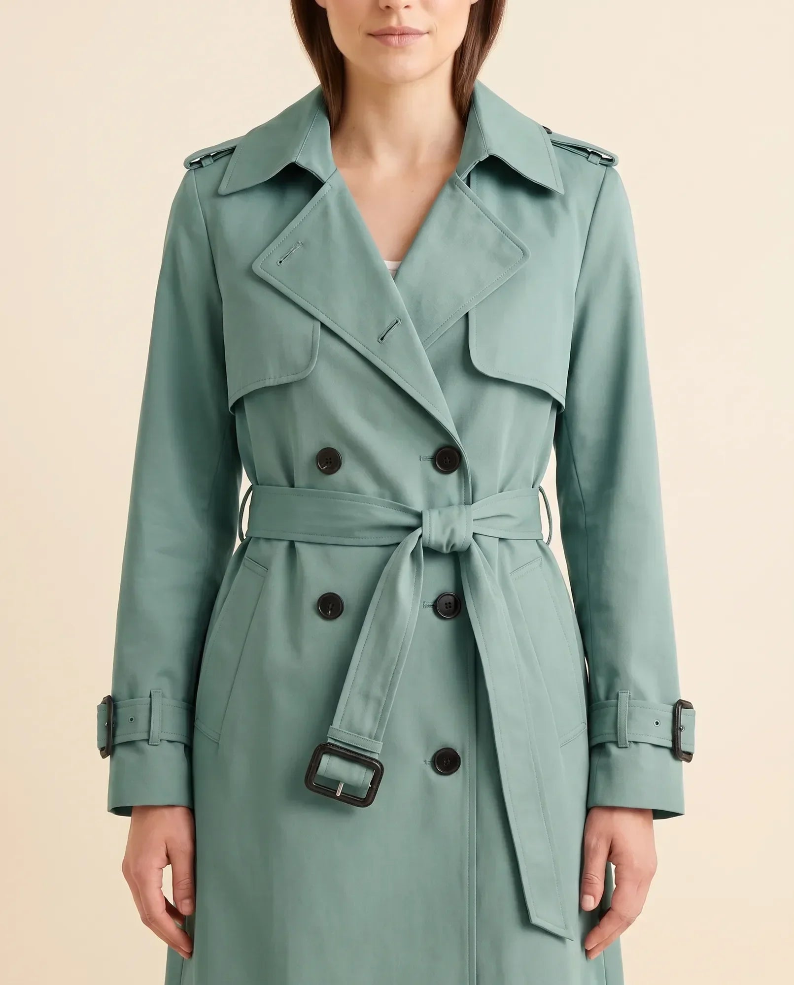 Women's Long Belted Double-Breasted Trench Coat | Nell in Black - Juana Fashion