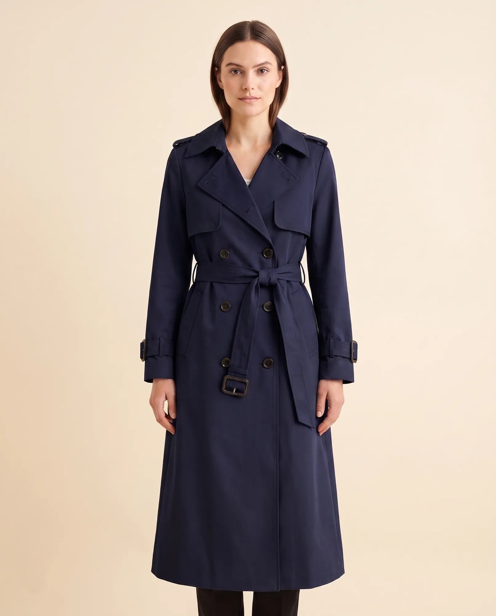 Women's Long Belted Double-Breasted Trench Coat | Nell in Beige - Juana Fashion