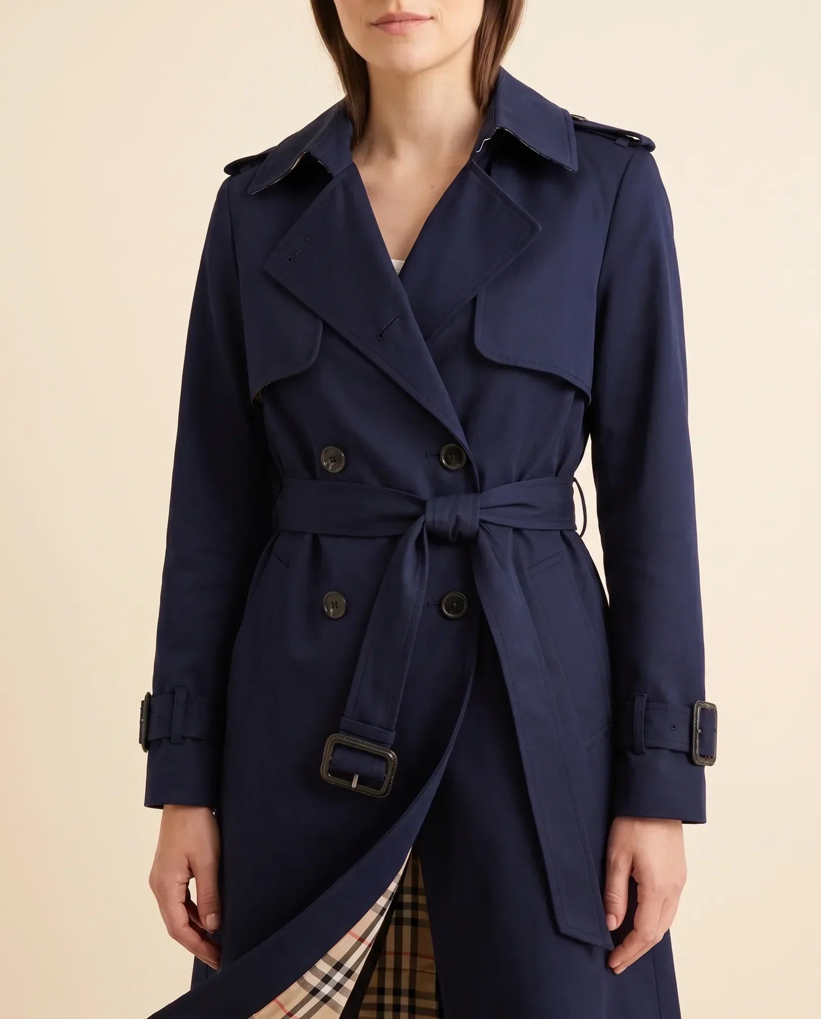 Women's Long Belted Double-Breasted Trench Coat | Nell in Blue - Juana Fashion