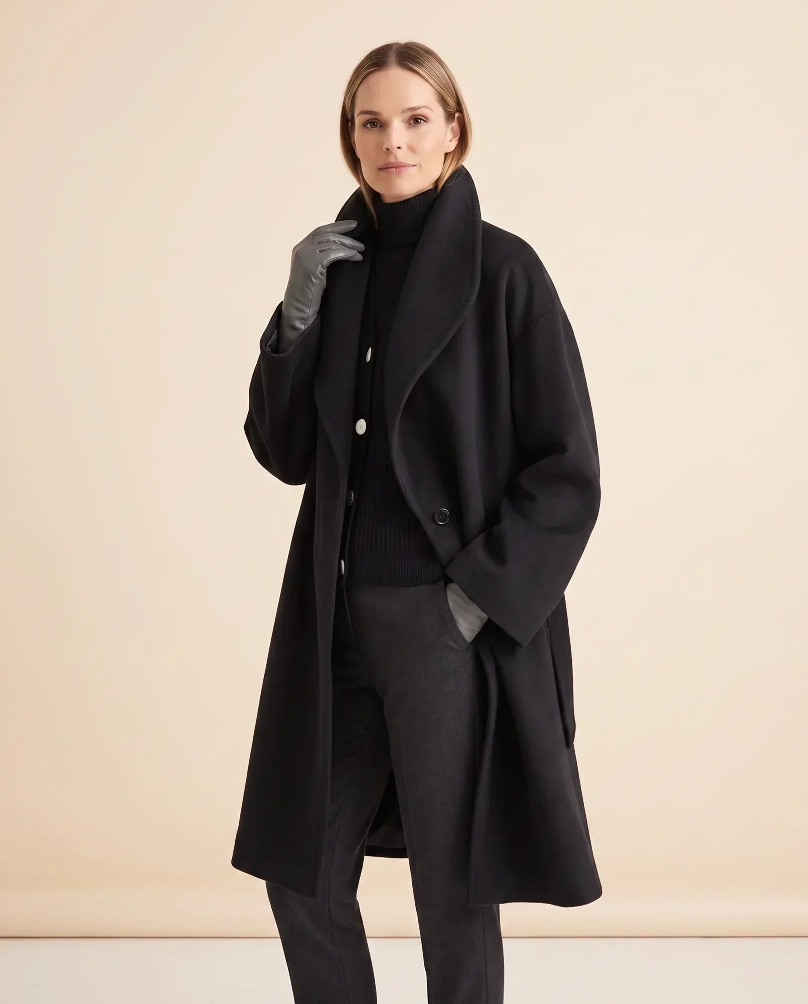 Women's Shawl-Collar Wrap Coat | Opal in Black - Juana Fashion