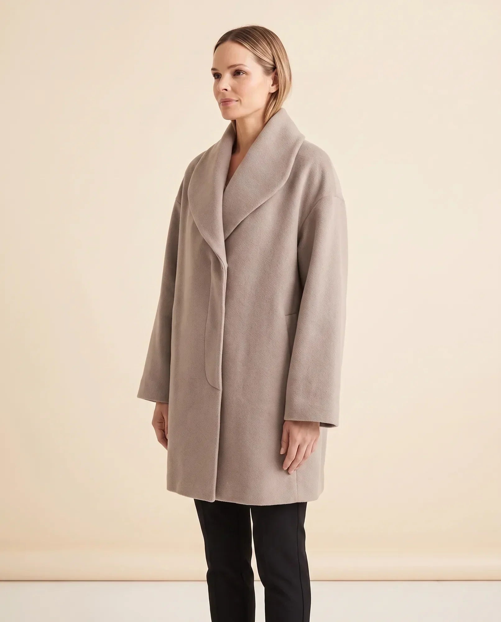 Women's Shawl-Collar Wrap Coat | Opal in Khaki - Juana Fashion