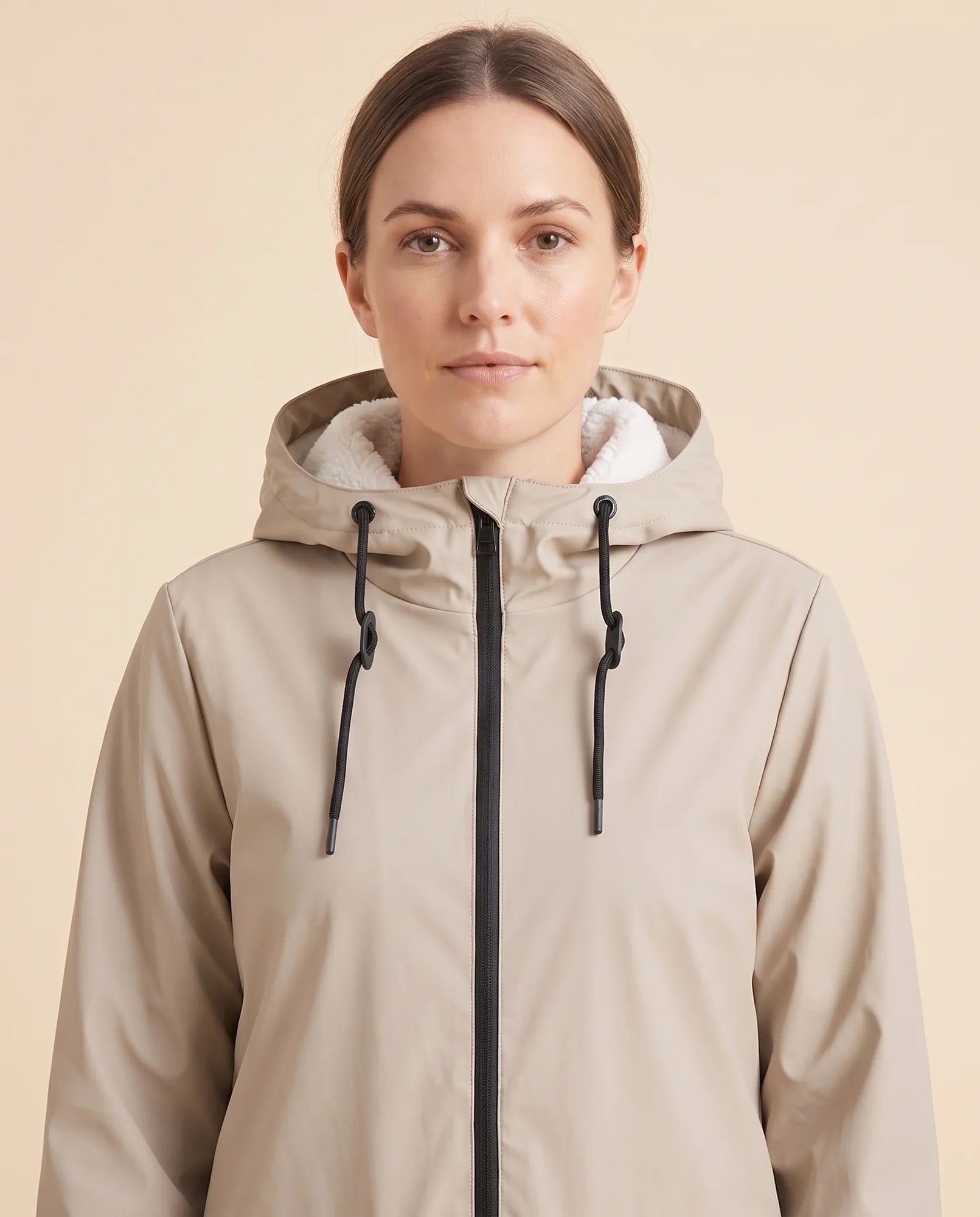 Women's Lined Hooded Zip-Up Winter Coat | Pearl in Beige - Juana Fashion