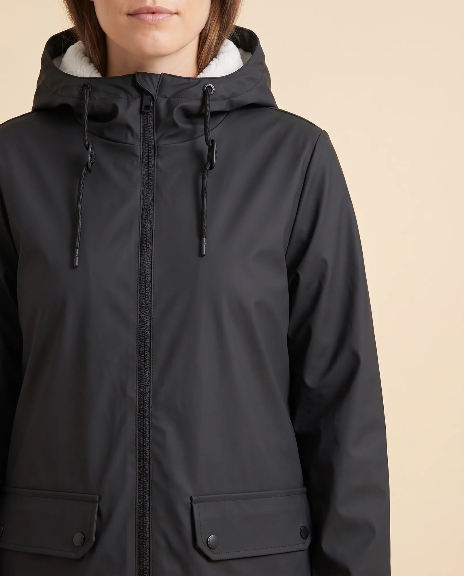 Women's Lined Hooded Zip-Up Winter Coat | Pearl in Black - Juana Fashion