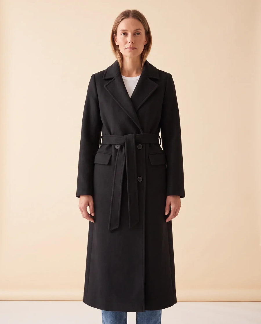 Women's Long Belted Double-Breasted Coat | Quinn in Cream - Juana Fashion