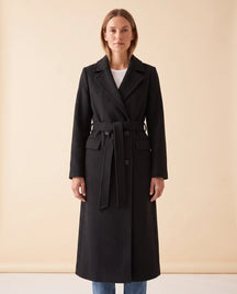 Women's Long Belted Double-Breasted Coat | Quinn in Cream - Juana Fashion