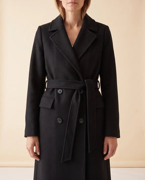 Women's Long Belted Double-Breasted Coat | Quinn in Black - Juana Fashion