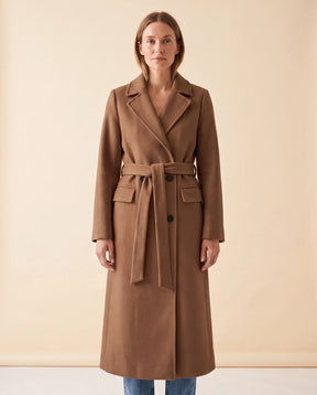Women's Long Belted Double-Breasted Coat | Quinn in Cream - Juana Fashion