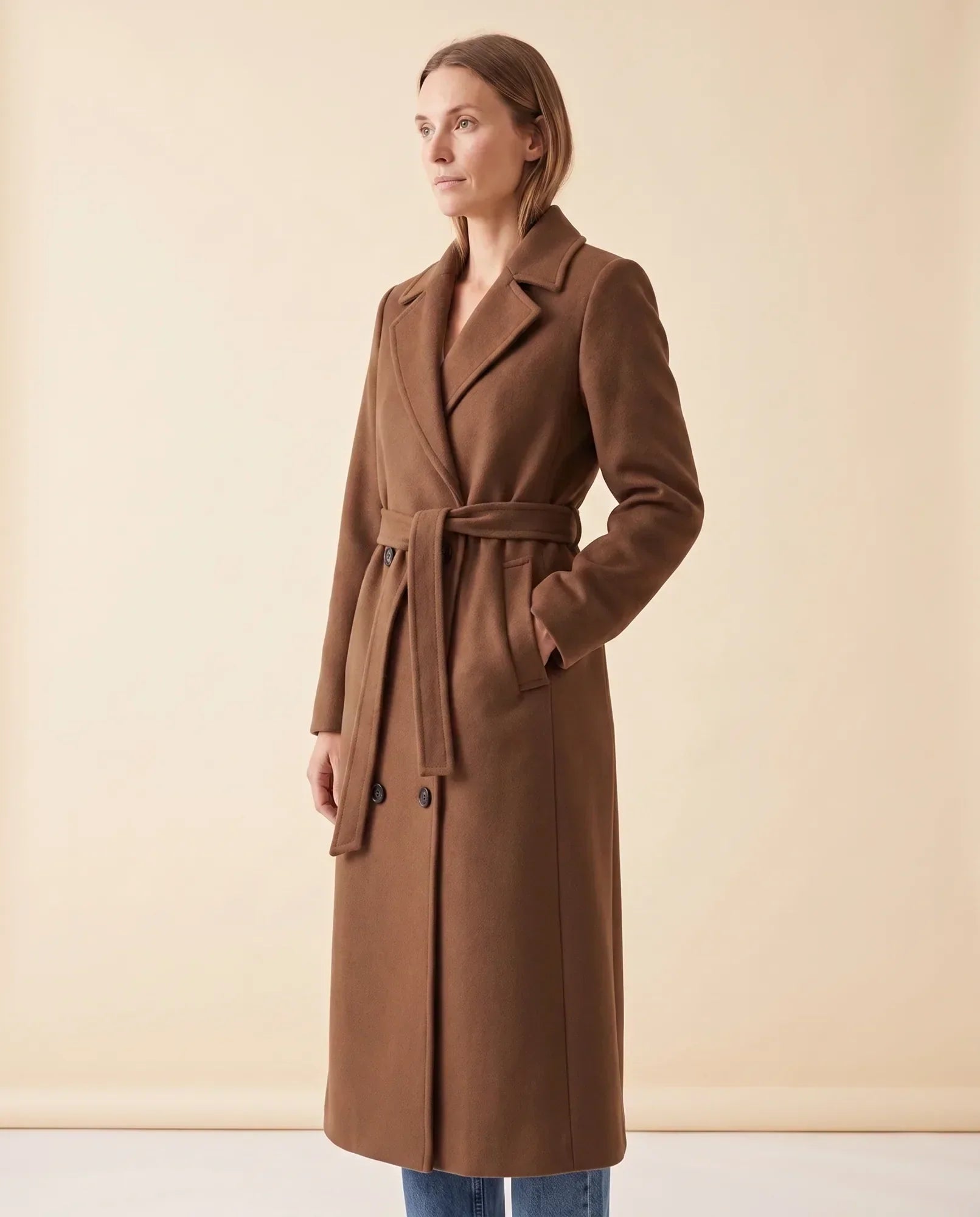 Women's Long Belted Double-Breasted Coat | Quinn in Black - Juana Fashion
