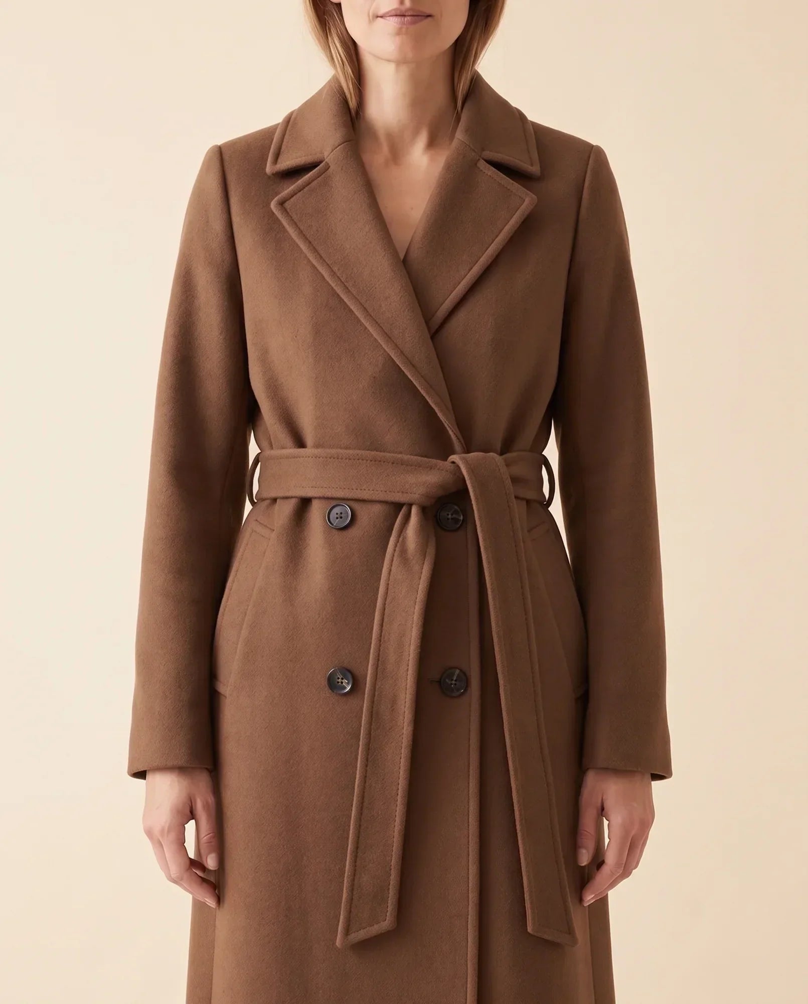 Women's Long Belted Double-Breasted Coat | Quinn in Black - Juana Fashion