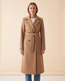Women's Long Belted Double-Breasted Coat | Quinn in Cream - Juana Fashion