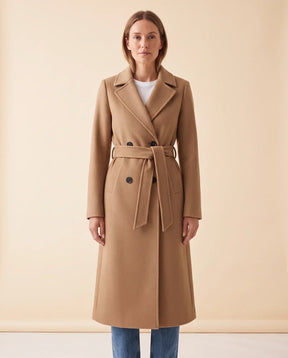 Women's Long Belted Double-Breasted Coat | Quinn in Cream - Juana Fashion
