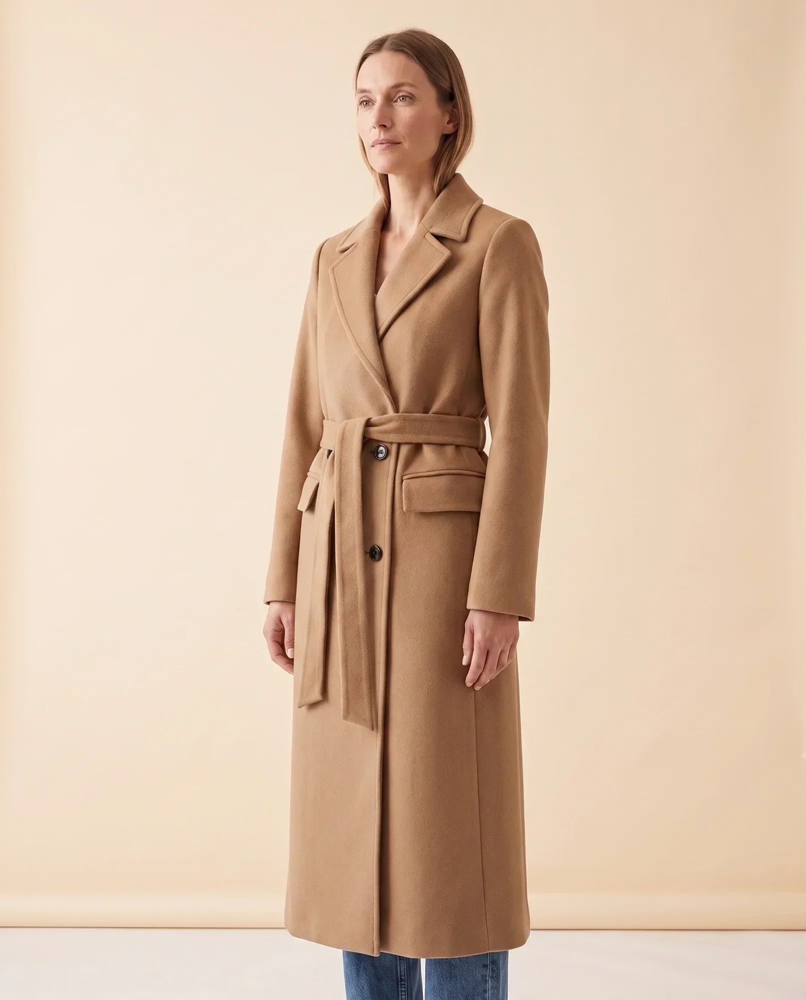 Women's Long Belted Double-Breasted Coat | Quinn in Brown - Juana Fashion