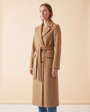 Women's Long Belted Double-Breasted Coat | Quinn in Brown - Juana Fashion