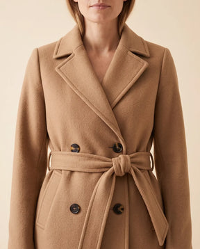 Women's Long Belted Double-Breasted Coat | Quinn in Brown - Juana Fashion