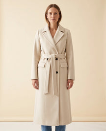 Women's Long Belted Double-Breasted Coat | Quinn in Cream - Juana Fashion