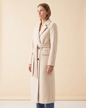 Women's Long Belted Double-Breasted Coat | Quinn in Cream - Juana Fashion