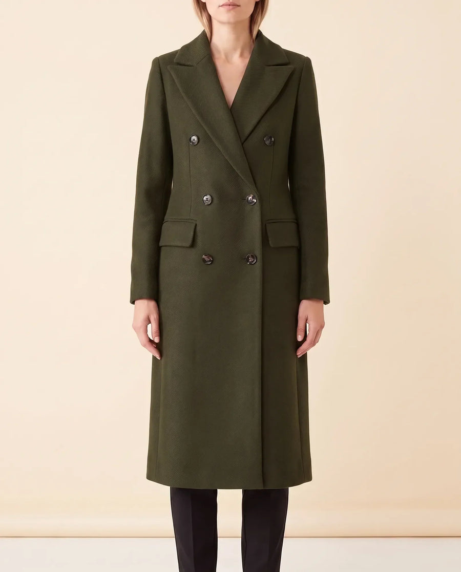 Women's Long Tailored Double-Breasted Coat | Rhea in Black - Juana Fashion