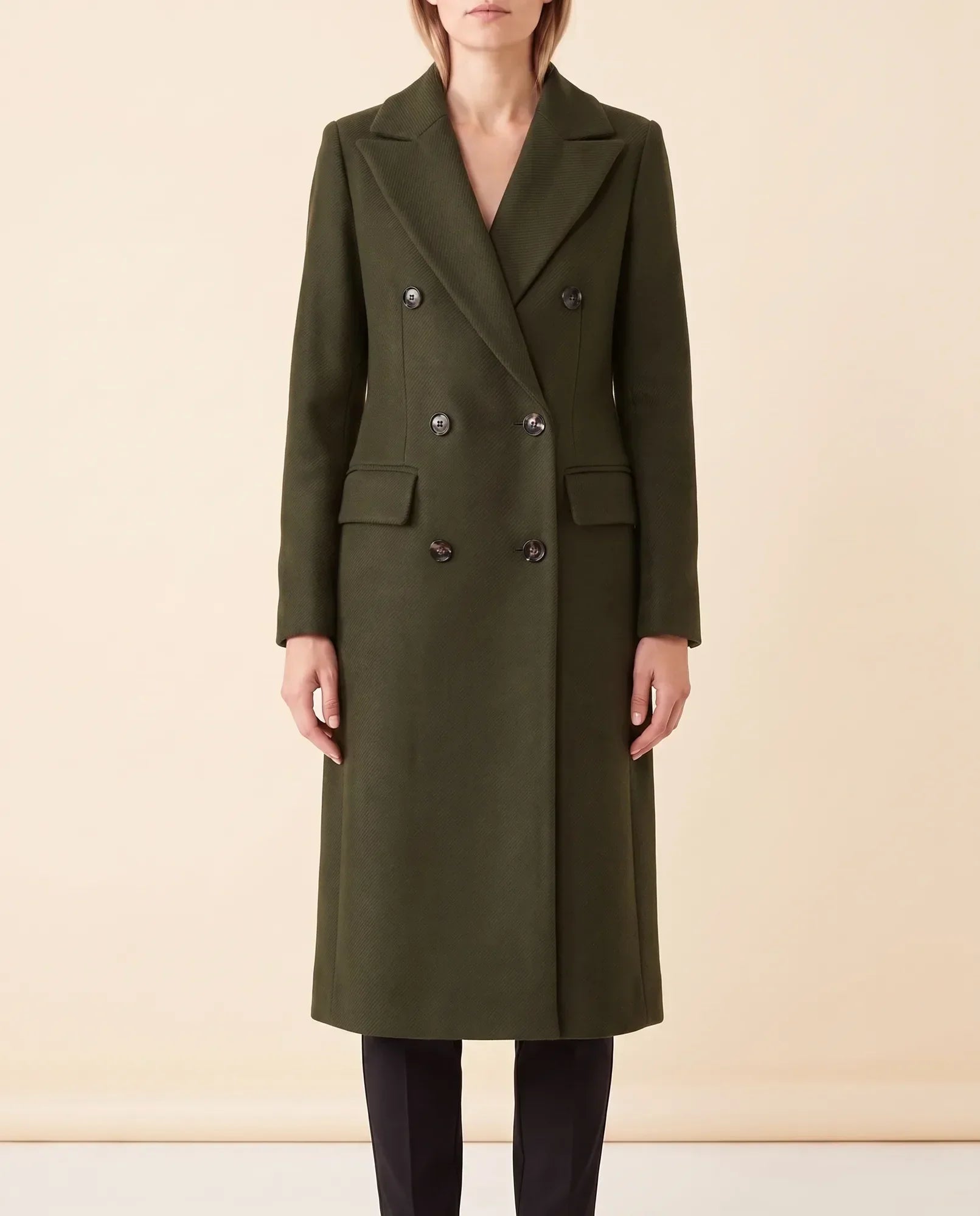 Women's Long Tailored Double-Breasted Coat | Rhea in Black - Juana Fashion