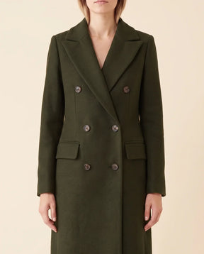 Women's Long Tailored Double-Breasted Coat | Rhea in Army Green - Juana Fashion