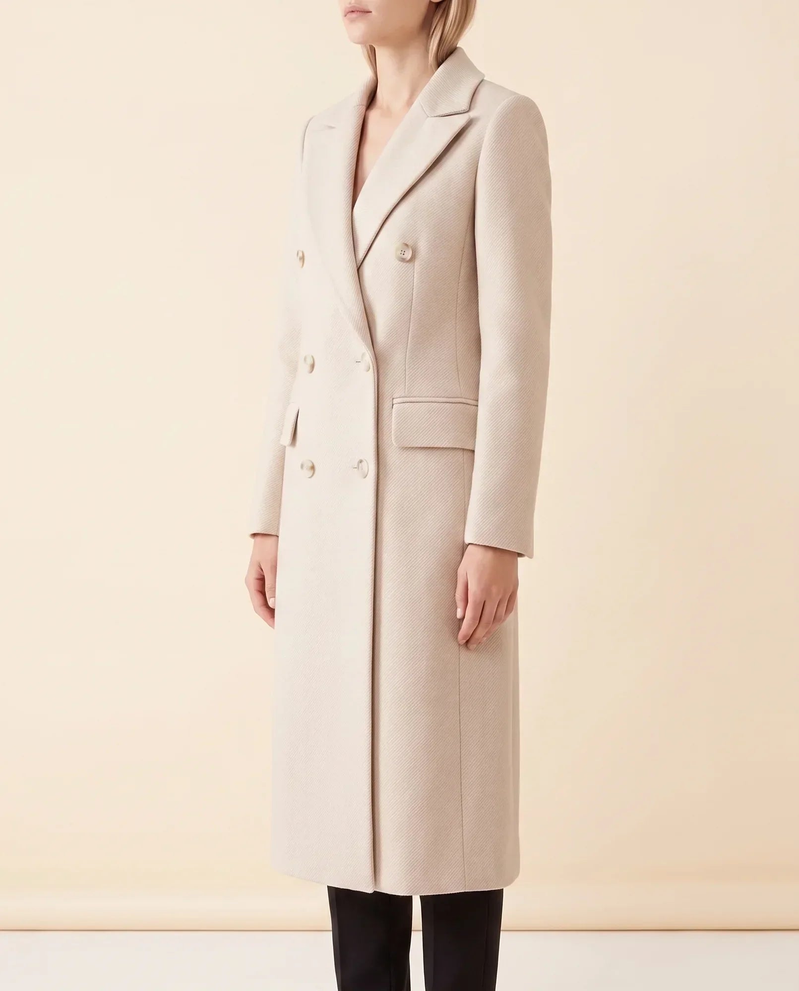 Women's Long Tailored Double-Breasted Coat | Rhea in Army Green - Juana Fashion