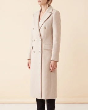 Women's Long Tailored Double-Breasted Coat | Rhea in Army Green - Juana Fashion