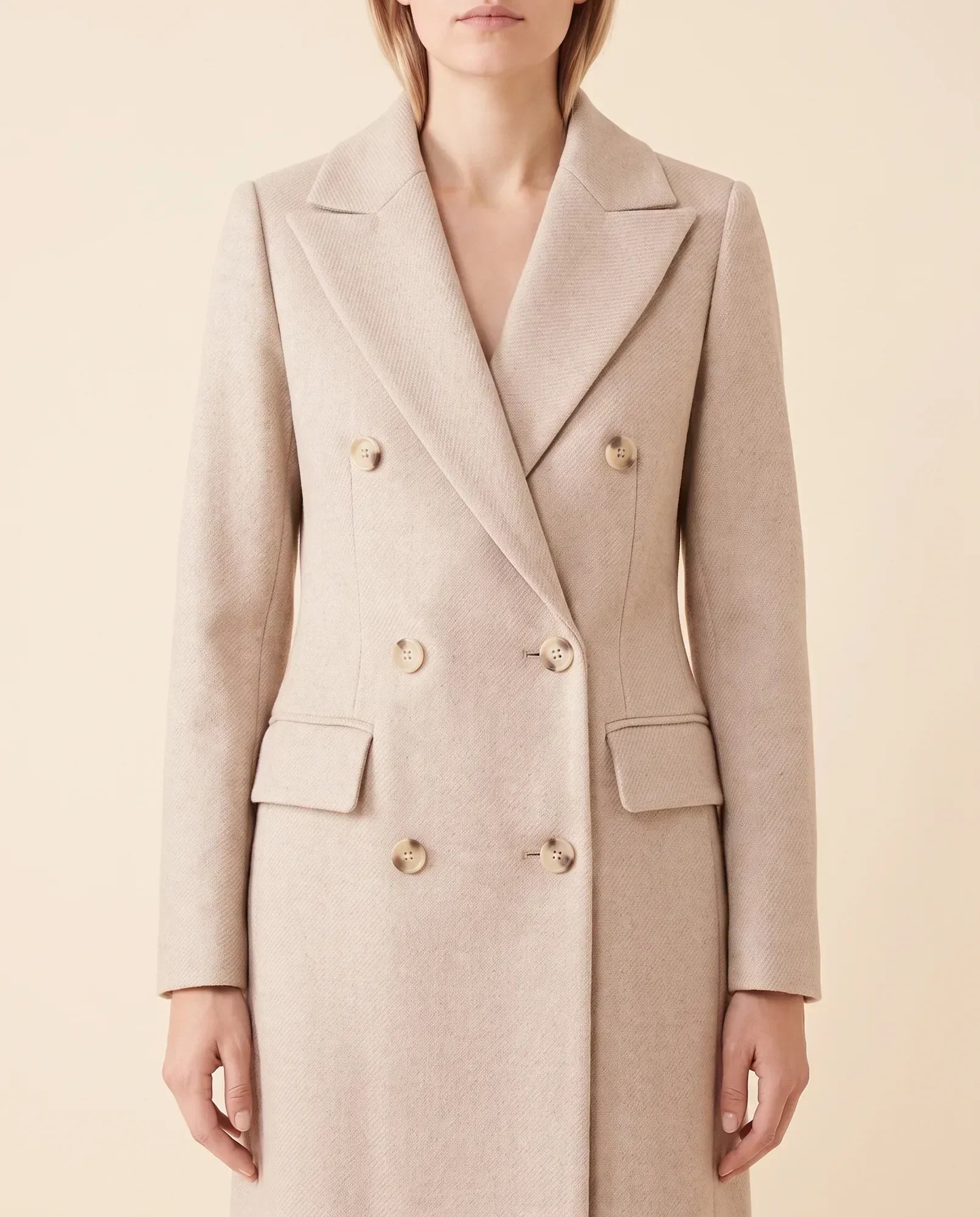 Women's Long Tailored Double-Breasted Coat | Rhea in Army Green - Juana Fashion