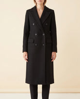Women's Long Tailored Double-Breasted Coat | Rhea in Black - Juana Fashion