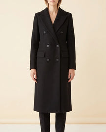Women's Long Tailored Double-Breasted Coat | Rhea in Black - Juana Fashion