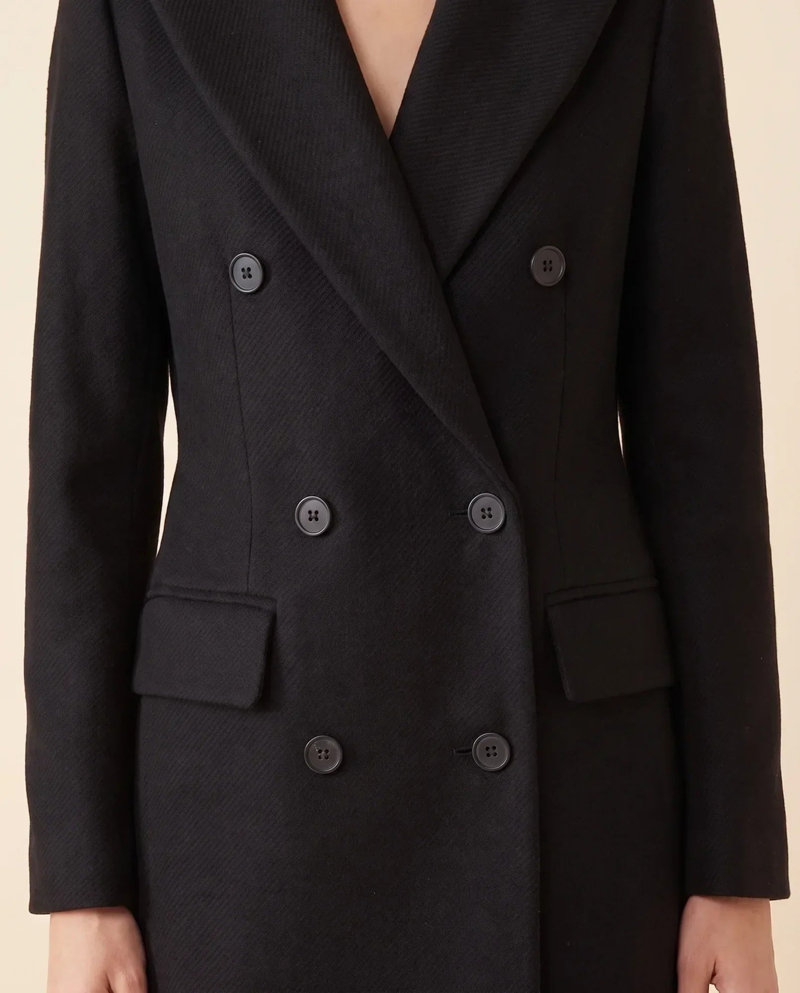 Women's Long Tailored Double-Breasted Coat | Rhea in Army Green - Juana Fashion