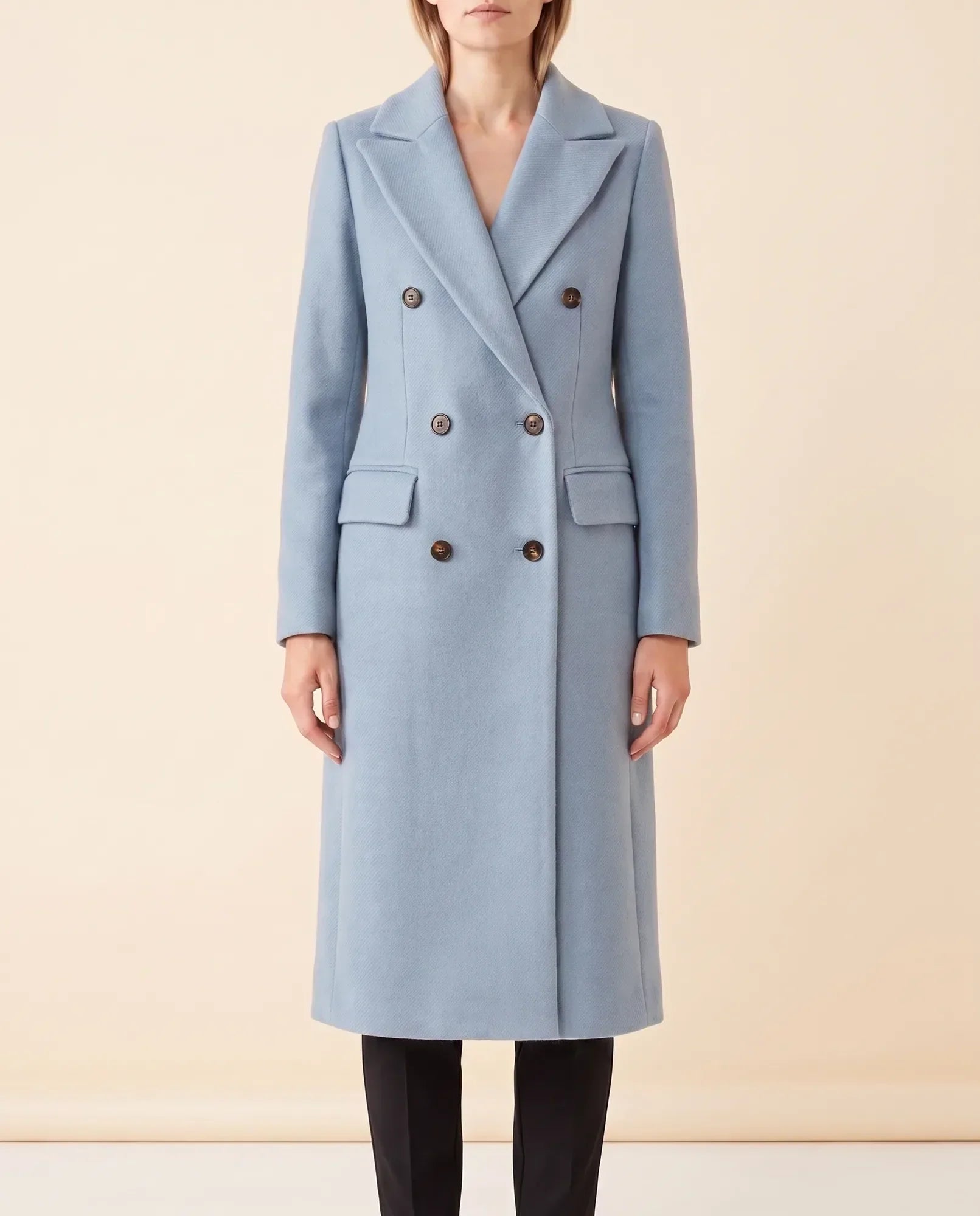 Women's Long Tailored Double-Breasted Coat | Rhea in Black - Juana Fashion
