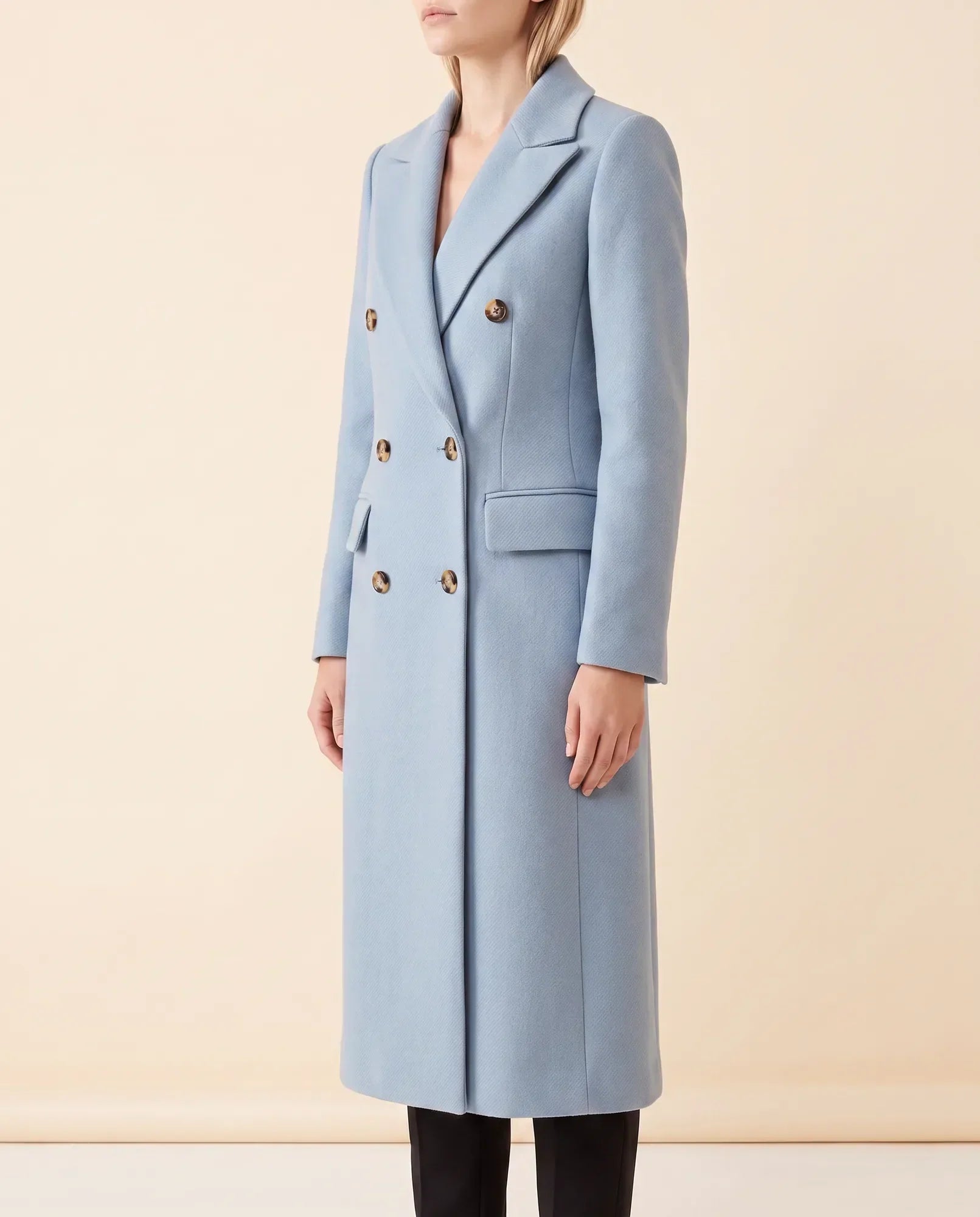Women's Long Tailored Double-Breasted Coat | Rhea in Beige - Juana Fashion