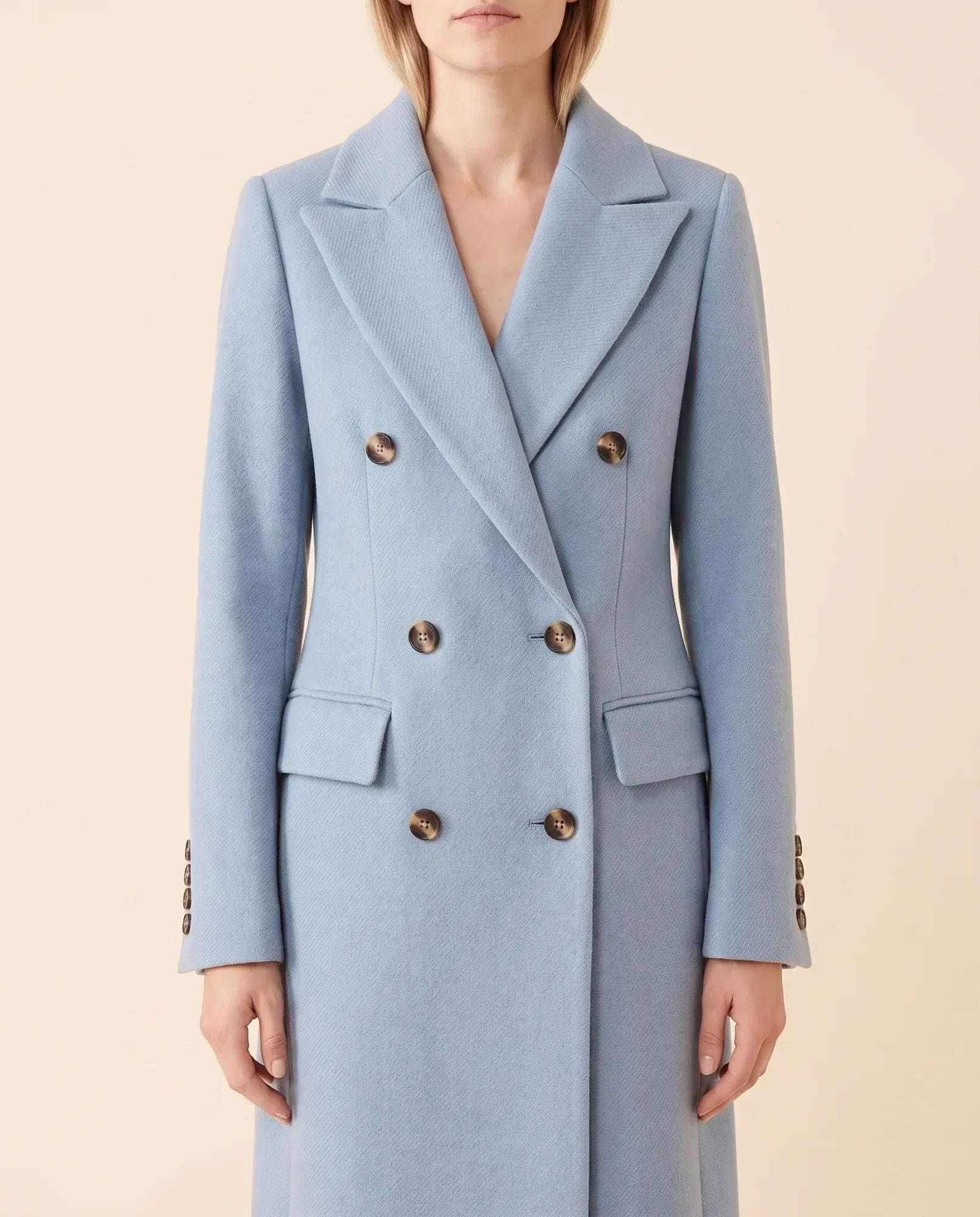 Women's Long Tailored Double-Breasted Coat | Rhea in Beige - Juana Fashion