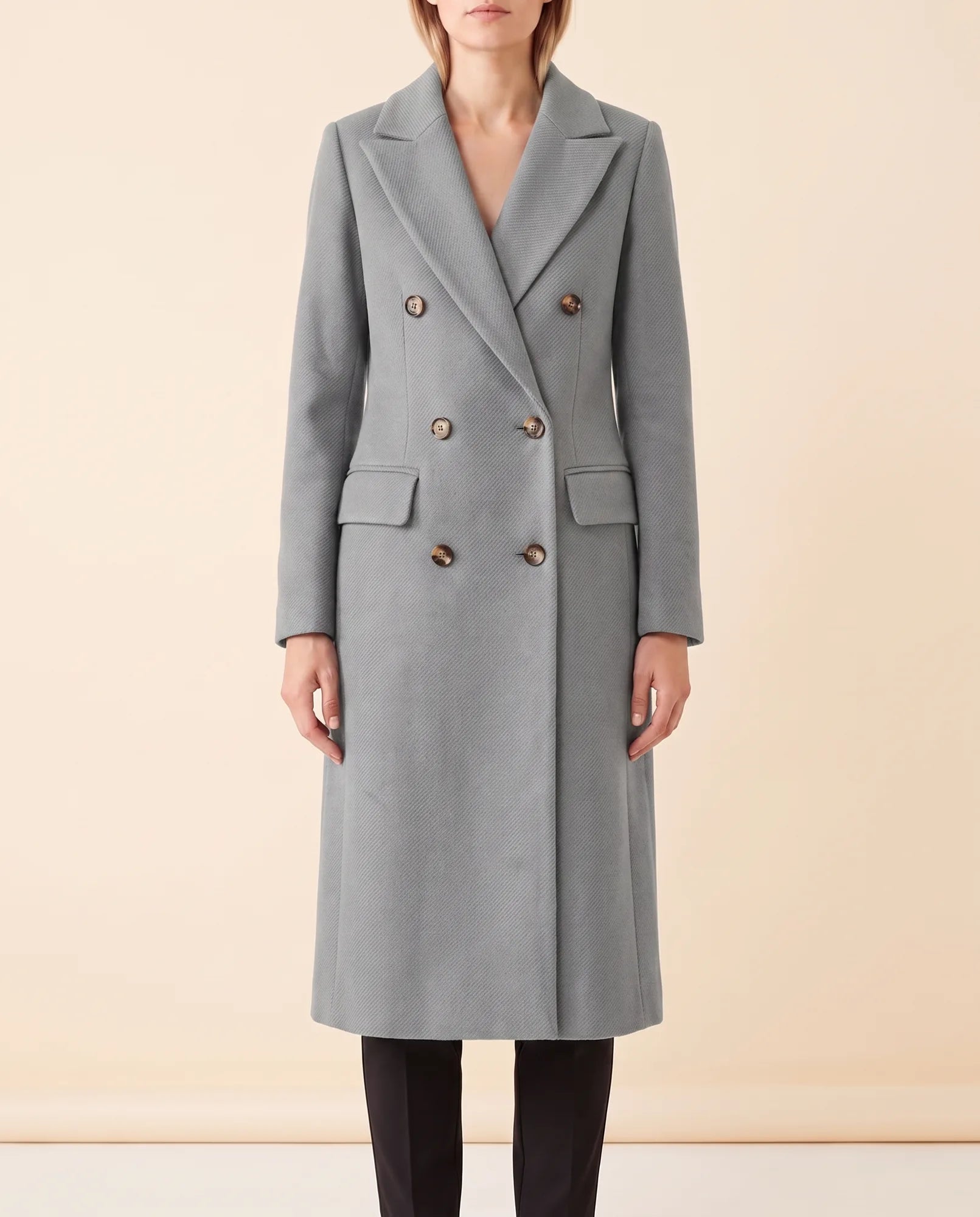 Women's Long Tailored Double-Breasted Coat | Rhea in Black - Juana Fashion