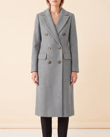 Women's Long Tailored Double-Breasted Coat | Rhea in Black - Juana Fashion