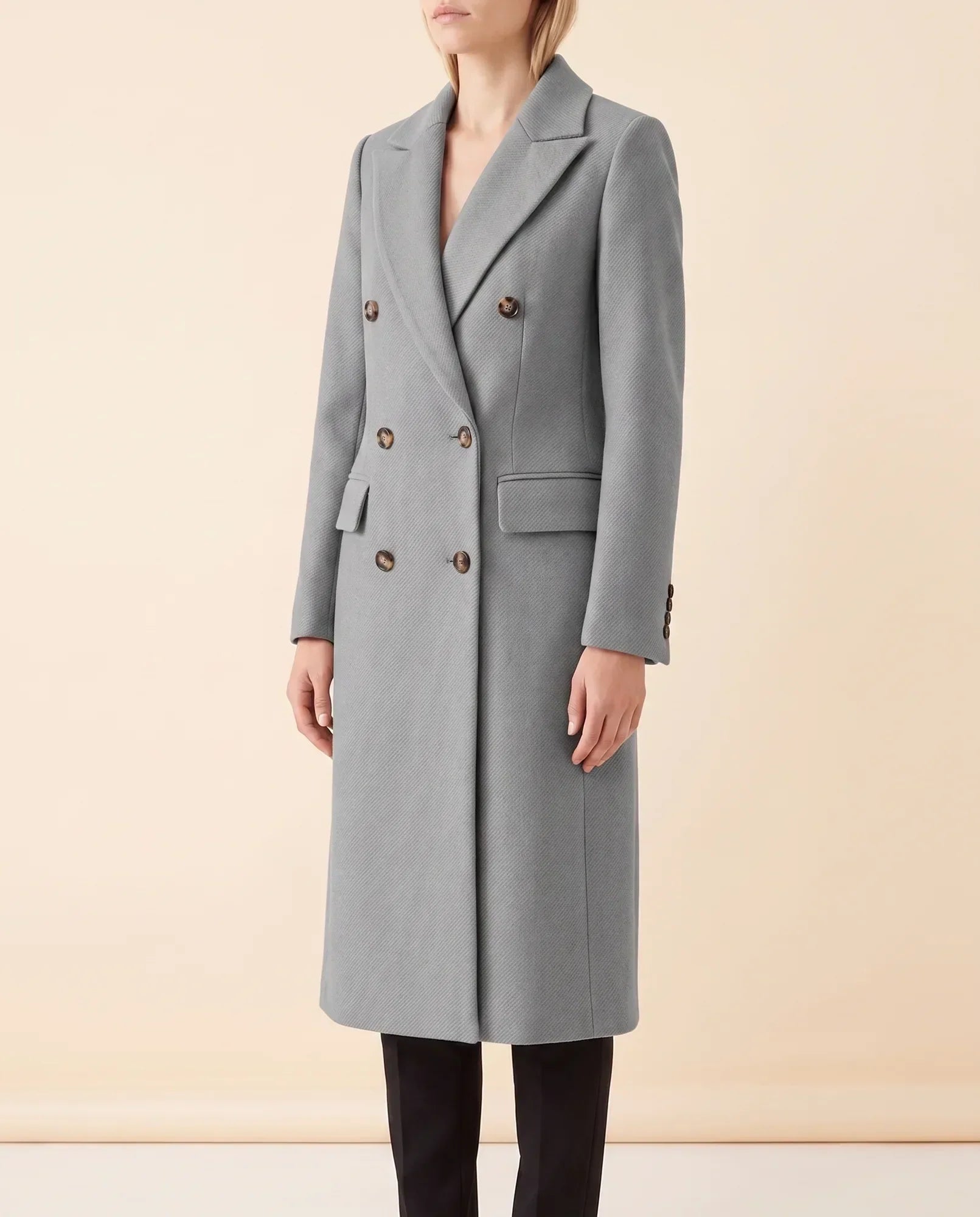Women's Long Tailored Double-Breasted Coat | Rhea in Beige - Juana Fashion