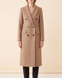 Women's Long Tailored Double-Breasted Coat | Rhea in Black - Juana Fashion