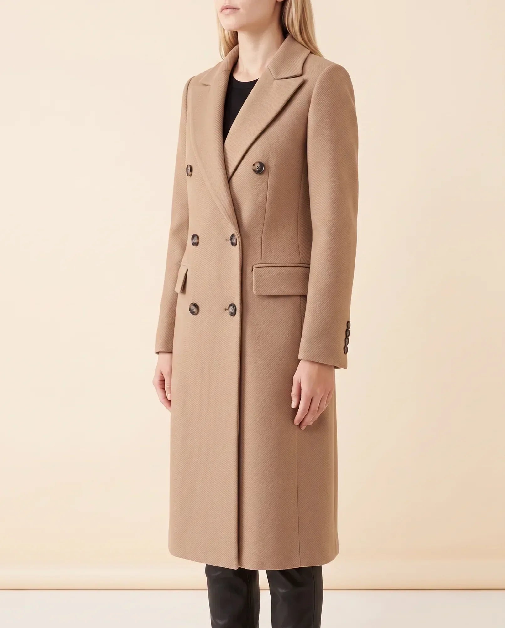 Women's Long Tailored Double-Breasted Coat | Rhea in Beige - Juana Fashion