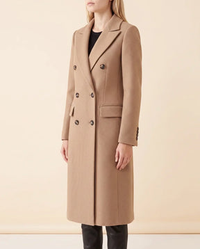 Women's Long Tailored Double-Breasted Coat | Rhea in Beige - Juana Fashion