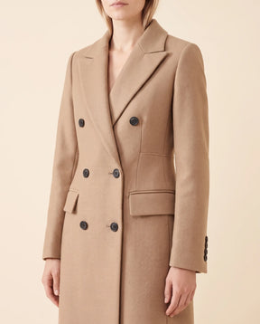 Women's Long Tailored Double-Breasted Coat | Rhea in Beige - Juana Fashion